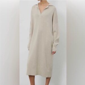 Aritzia Wilfred Shayda Sweater Dress Knit Midi  Polo collar  100% Merino Wool
